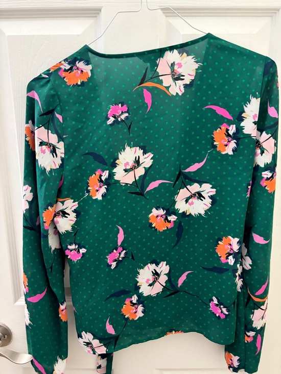 Express Green Floral Polka Dot Wrap Blouse With Tie Waist Size Medium - Picture 4 of 8